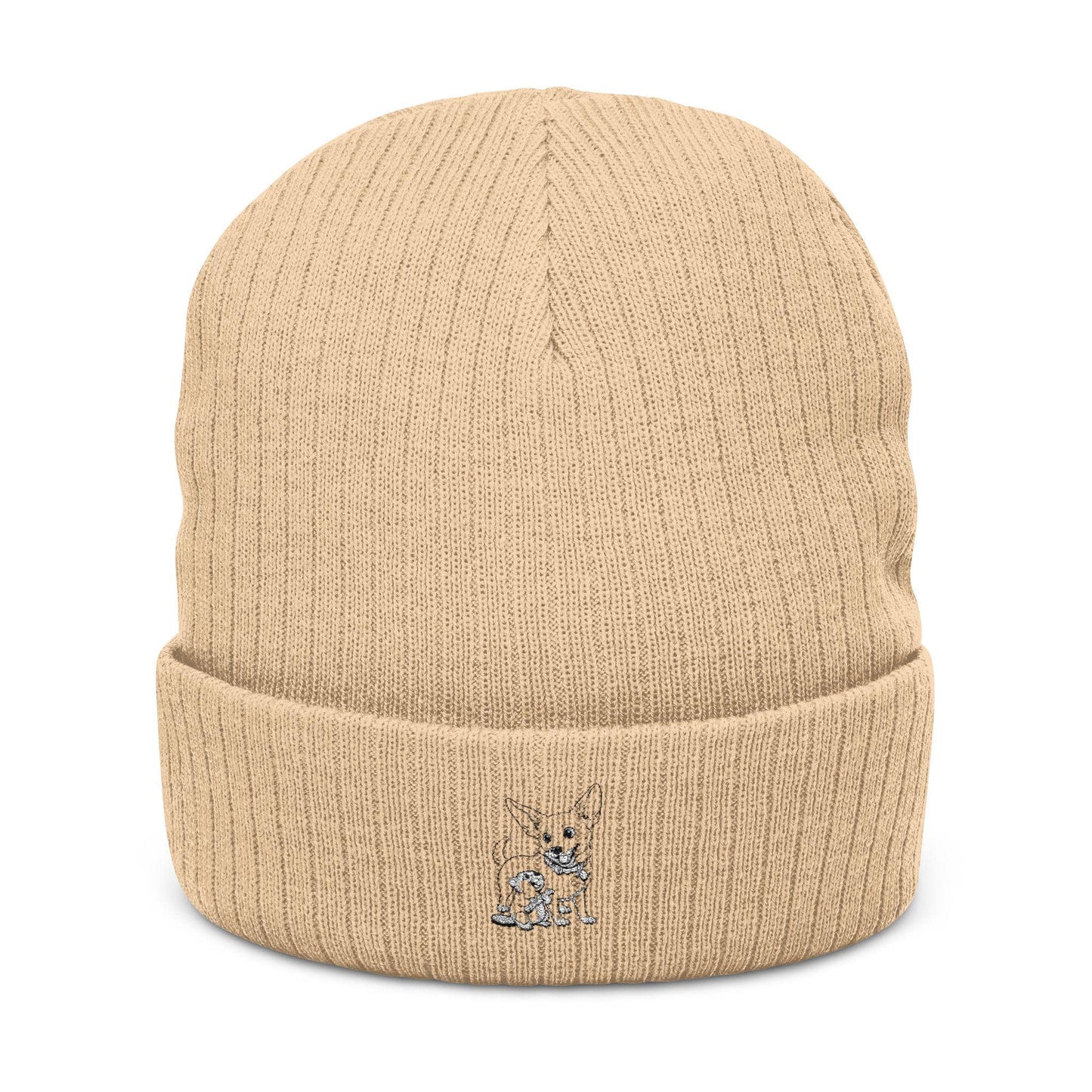 Tiny Embroidered Dog Hug Capibara Ribbed Knit Beanie
