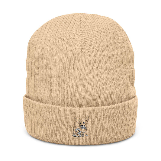 Tiny Embroidered Dog Hug Capibara Ribbed Knit Beanie
